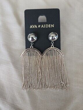 Ava & Aiden Silver Chain Fringe Statement Earrings